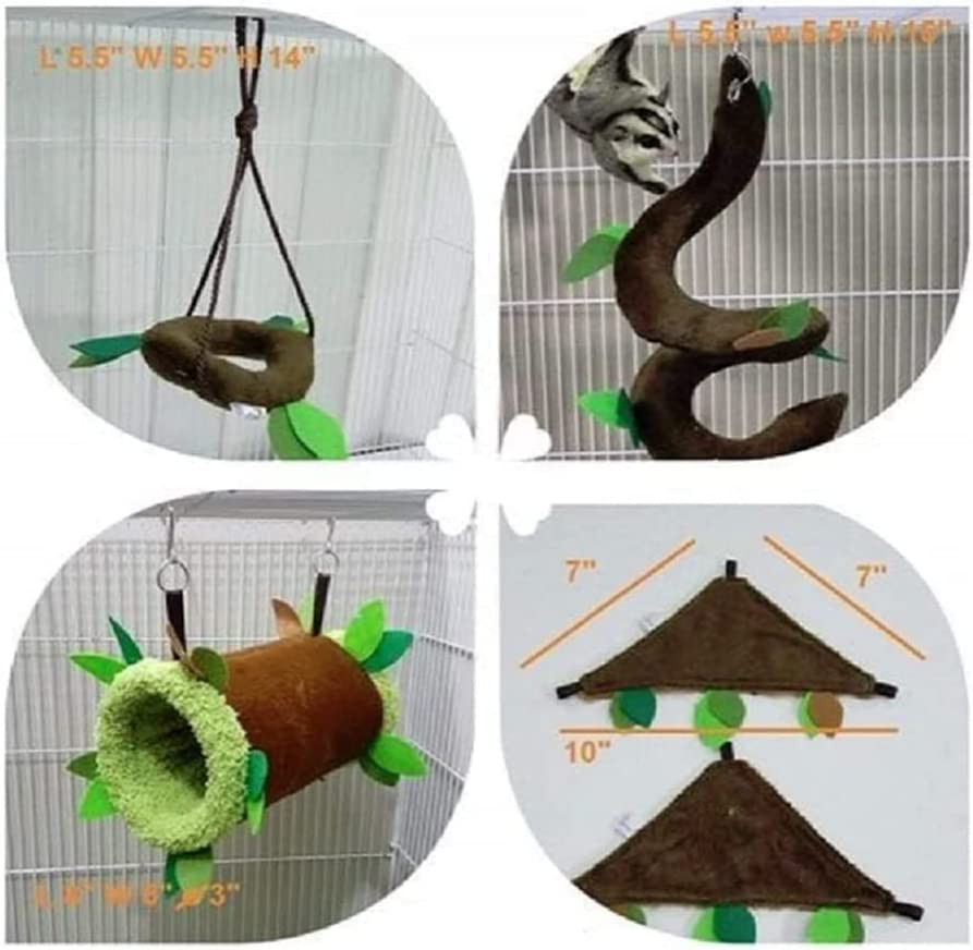 7 Pcs/Set Cute Sugar Glider Hamster Squirrel Chinchillas Small Exotic Pet Bed Set Hanging Tunnel + Oval Dark Brown Cage Set Forest Pattern